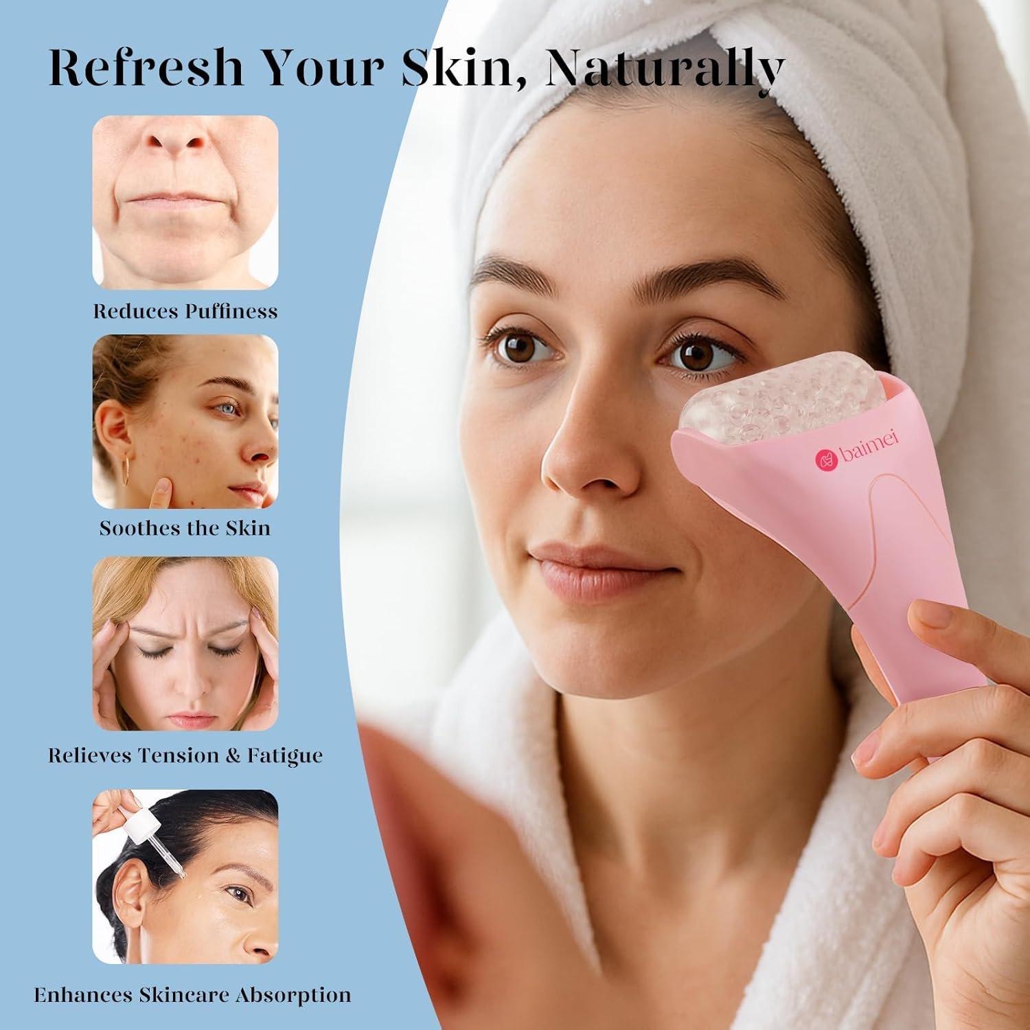 Ice Roller for Face and Gua Sha Facial Tool Set, Ice Face Roller Reduces Puffiness